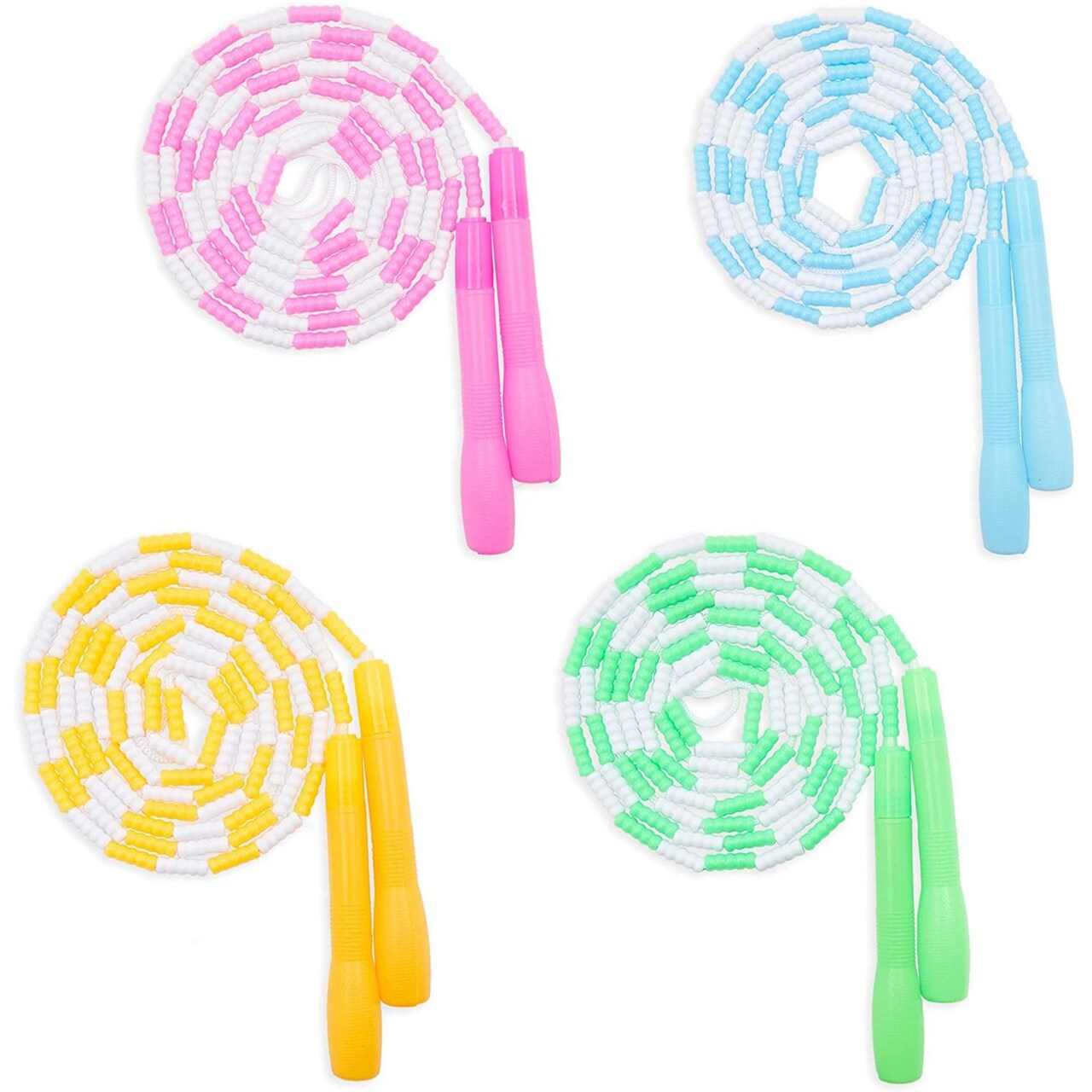 BLUE PANDA 4 Pack Beaded Jump Rope for Kids Ages 5-14 – Starter Skipping Rope for Fitness Girls Exercise Workouts (4 Colors, 9.2 Feet)